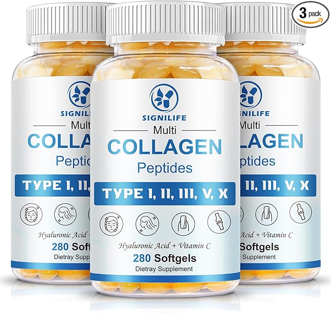 Multi Collagen Peptides for Women &amp Men Hydrolyzed Collagen Peptides-Type I II III V X - with Hyaluronic AcidVitamin CBiotinSupports Skin Hair Nail Non-GMO840 Softgels