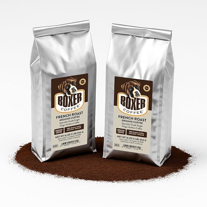 Boxer Coffee Dark Roast French Roast Ground Coffee – Specialty Grade Single Origin Arabica – 2 Pack (1 lb Each Total 2 lbs)