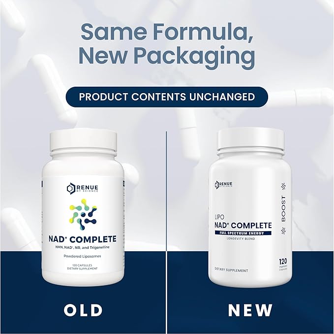 RENUE by SCIENCE NAD+ Complete | 120 Liposomal NAD Supplement Capsules with NMN NR &amp Trigonelline - 310mg NMN &amp 160mg NAD per Serving | Bioavailable Formula for Increased Absorption | Made in