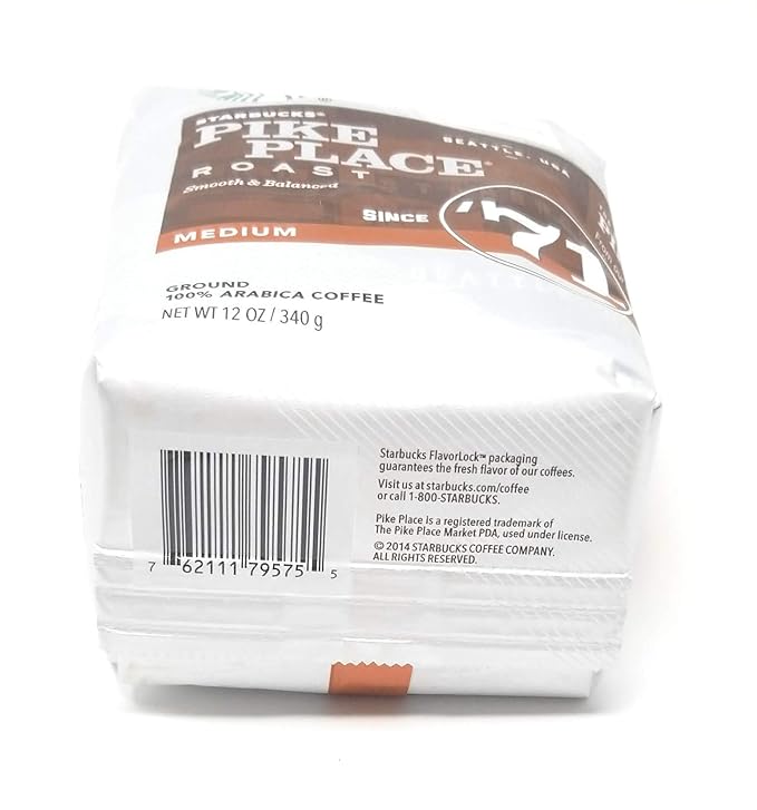 Starbucks Pike Place Roast Coffee Ground Medium Bags 12 OZ (Pack of 6)
