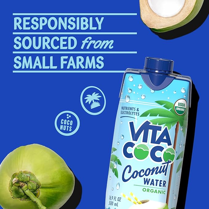 Vita Coco Coconut Water Pure Organic | Refreshing Coconut Taste | Natural Electrolytes | Vital Nutrients | 16.9 Oz (Pack Of 12)