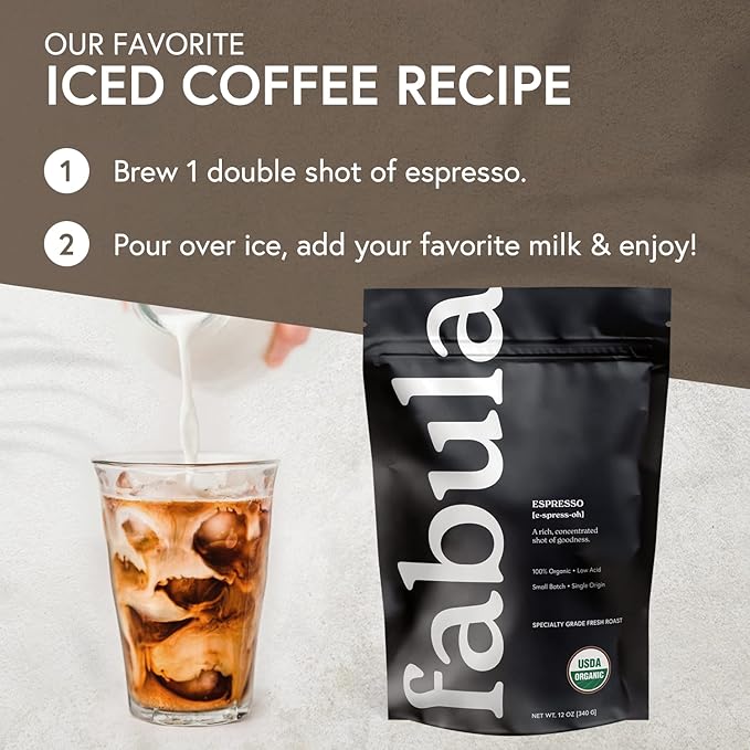Fabula USDA Organic Espresso Coffee Freshly Ground Espresso Low Acid Coffee Non-GMO No Molds Mycotoxins Pesticides Free Single Origin Coffee 12 oz