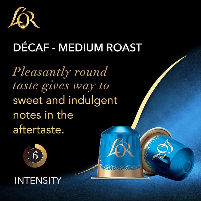 L'OR Coffee Pods 50 Count DECAF Medium Roast Single-Serve Aluminum Coffee Capsules Compatible with the L'OR BARISTA System &amp *Nespresso Original Machines 50 Count (Pack of 5)