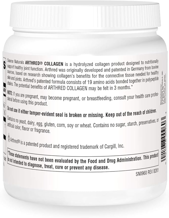 Source Naturals Arthred Collagen Protein Powder - Unflavored Quick Dissolve Hydrolyzed Peptides - Anti Aging Support For Bone Joint &amp Skin Health - 9 oz (30 Servings)