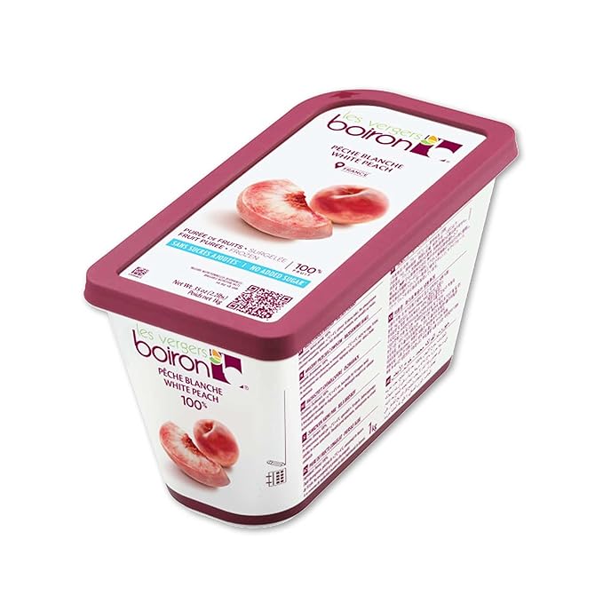 White Peach Fruit Puree - Frozen - By Les Vergers Boiron - 89% Fruit - 2.2Lbs - Kosher