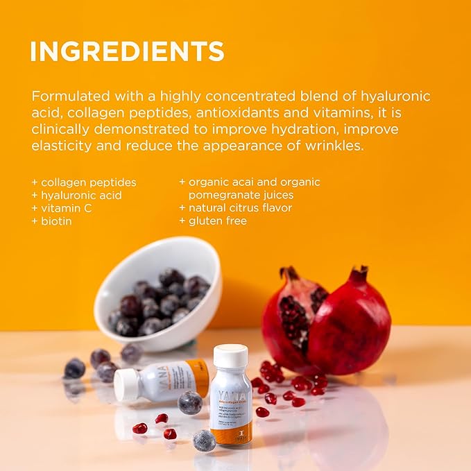 IMAGE Skincare YANA Liquid Collagen Shots 2500 mg Hydrolyzed Bovine Collagen Peptide Supplement with Biotin Natural Citrus Flavor 28 Daily Shots