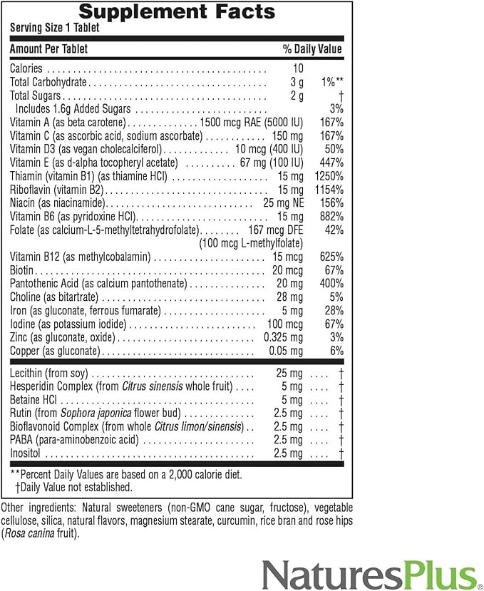 NaturesPlus Adult's Chewable Pineapple Flavor - 180 Tablets - Multivitamin &amp Mineral - Vegan Gluten Free - 180 Servings