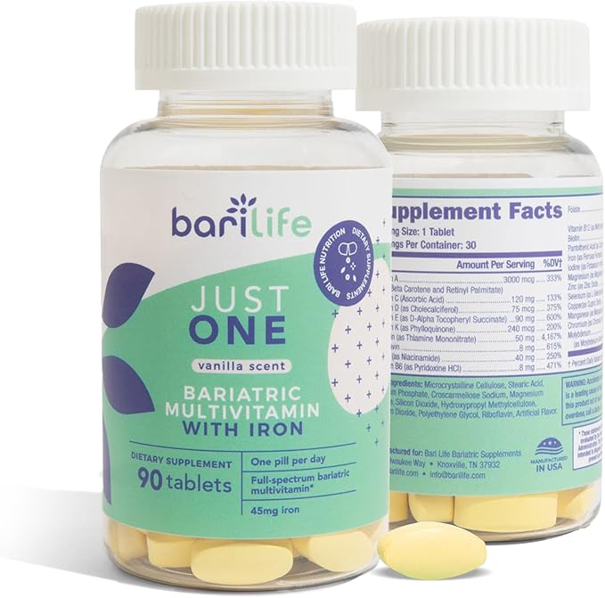 Just One - Once Daily Bariatric Multivitamin with Iron 90 Count for Gastric Sleeve and Gastric Bypass