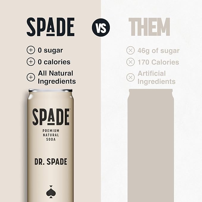 Spade Soda Dr. Spade 12 Pack Premium All-Natural No Sugar No Calories Electrolytes Magnesium Potassium Healthy Non GMO Sweet Stevia No Artificial Sweeteners Great Taste Bold Taste