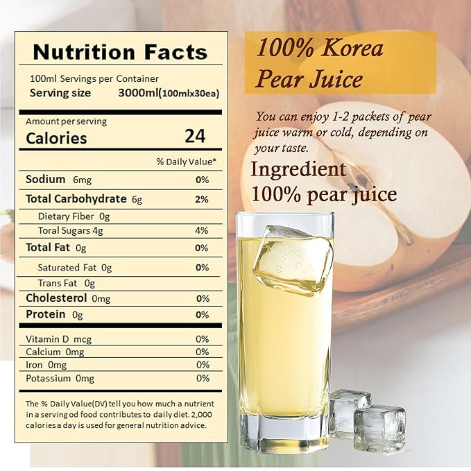 Sookwnag Premium Korean Pear Extract Juice - Pure Concentrate Juice 3.38 oz Per Pack/Total 30 Packs for Men and Women of All Ages