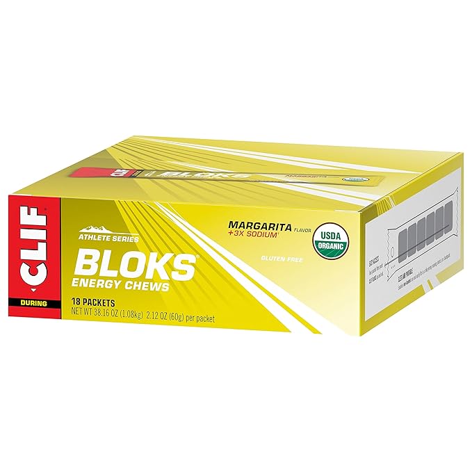 Clif Bloks - Margarita Flavor with 3X Sodium - Energy Chews - Non-GMO - Plant Based - Fast Fuel for Cycling and Running - Quick Carbohydrates and Electrolytes - 2.12 oz. (18 Count)