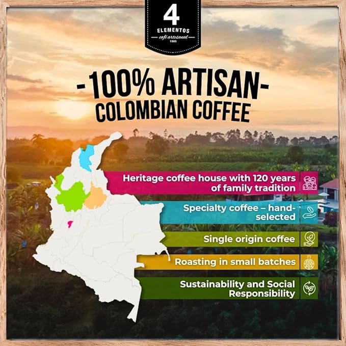 4 Elementos | Classic Ground Coffee 35 Oz Medium Dark Roast 100% Arabica from Colombia Bold &amp Rich Flavor