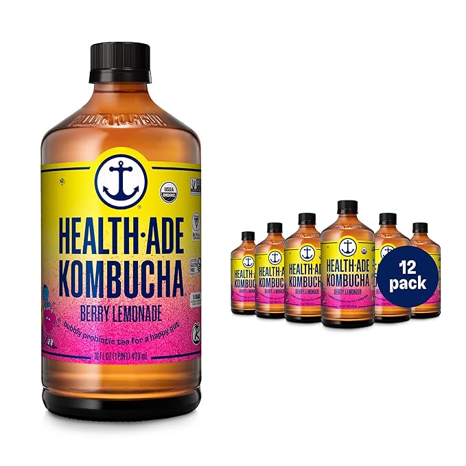 Health-Ade Kombucha Tea Organic Drink Fermented Tea with Living Probiotics Detoxifying Acids Supports Gut Health Non-GMO Vegan Gluten Free 12 Pack (16 Fl Oz Bottles) Berry Lemonade