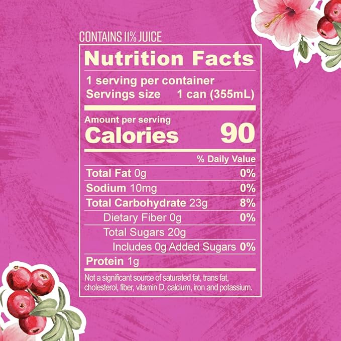 Nourrir Sparkling Cranberry Hibiscus Juice Real Fruit Bold Berries &amp Botanical Blend Non-GMO Gluten-Free Non-Alcoholic 90 cals 0g Added Sugar 12 cans (12-Pack)