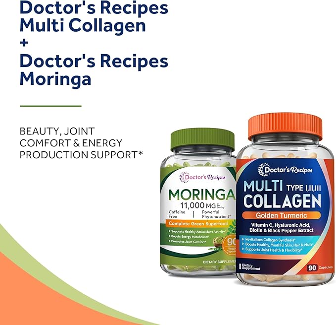 Doctor's Recipes Moringa 11000 mg Strength 90 Caps and Multi Collagen Peptides 90Caps