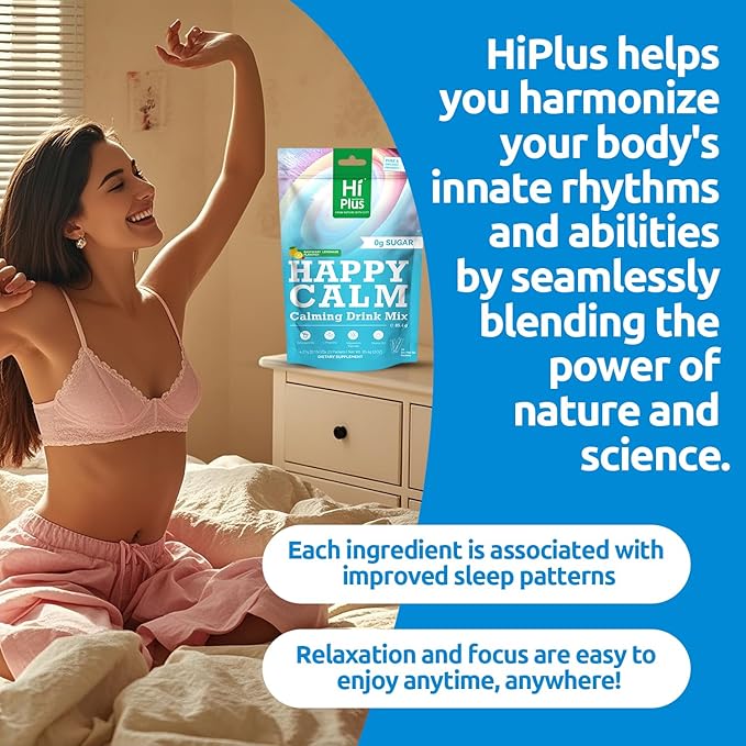 Happycalm-Calming Drink Mix with KSM-66 Ashwagandha Vitamin D3 Magnesium &amp L-Theanine-Supports Cortisol Balance Mood&ampSleeplmproved Sleep QualityMinor tensionreliefWithout Drowsiness