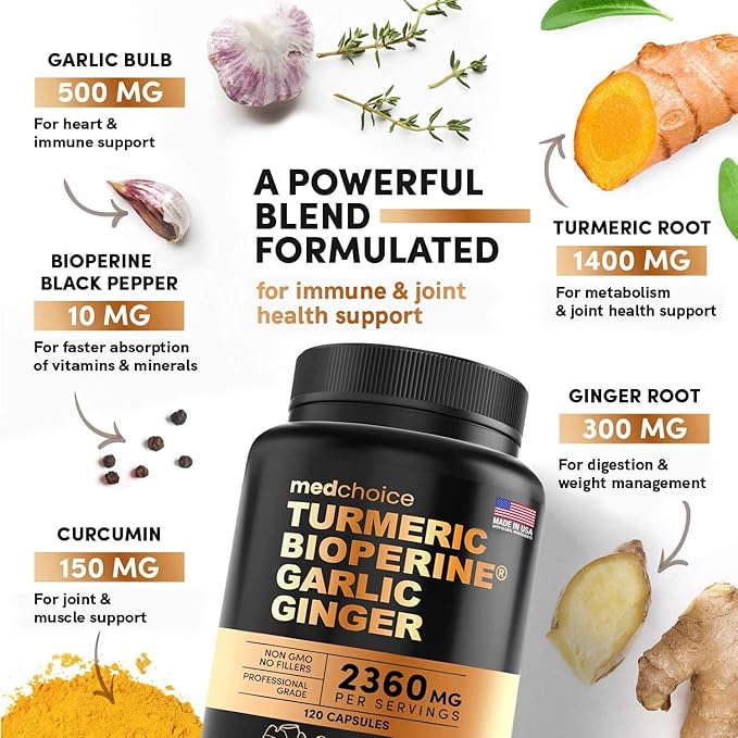 MEDCHOICE Turmeric &amp Ginger (120ct) and Sleep Melatonin (180ct) Supplement Bundle - Wellness Duo for Joint Digestion Sleep &amp Immune Support - Vegan Non-GMO Gluten-Free