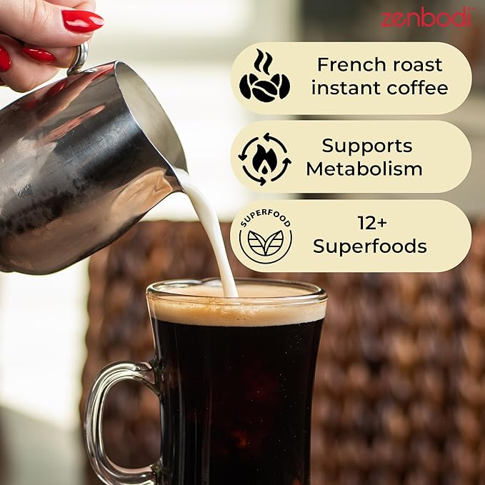 zenbodi Slim Brew French Roast Instant Coffee - 10.5 oz Superfood Coffee Dietary Supplement 12 Superfoods Including Maca Root Panax Ginseng Extract Turmeric Root Kale Leaf and More 30 Servings
