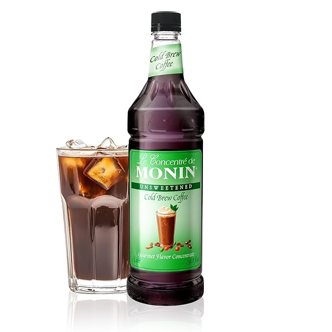Monin - Premium Unsweetened Cold Brew Coffee Concentrate | Rich Espresso Flavor | Clean Label with No Artificial Flavors No Artificial Preservatives (BPA-Free Plastic Bottle 33.8 fl oz)