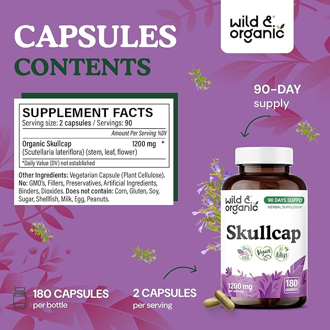 Wild &amp Organic Skullcap 180 Capsules &amp Passion Flower 180 Capsules