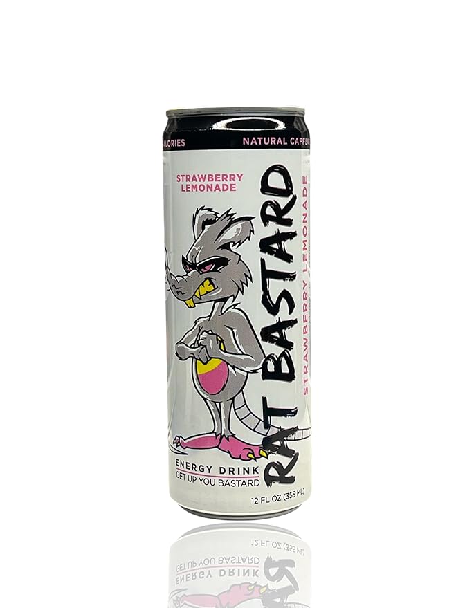 RAT BASTARD Energy Drink - Sugar-Free Caffeinated Beverage Natural Caffeine to Boost Energy and Focus Strawberry Lemonade Flavor 12 fl oz Can (Case of 12)