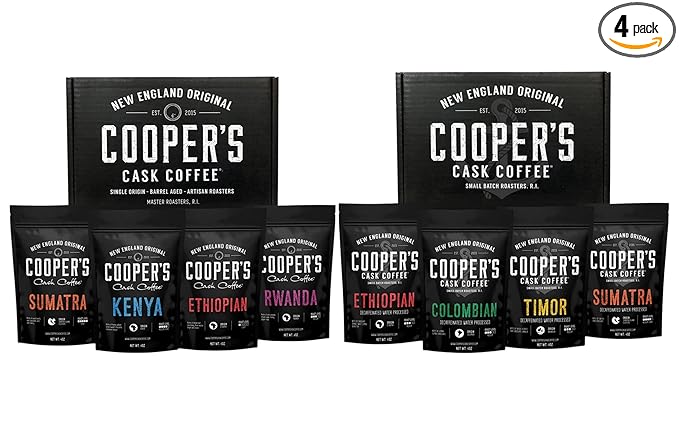 Decaffeinated Gourmet Coffee Sampler Gift Box Set - Whole Beans - 4-Pack - 4oz and Gourmet Coffee Sampler Gift Box Set - Whole Beans Coffee - 4-pack 4oz