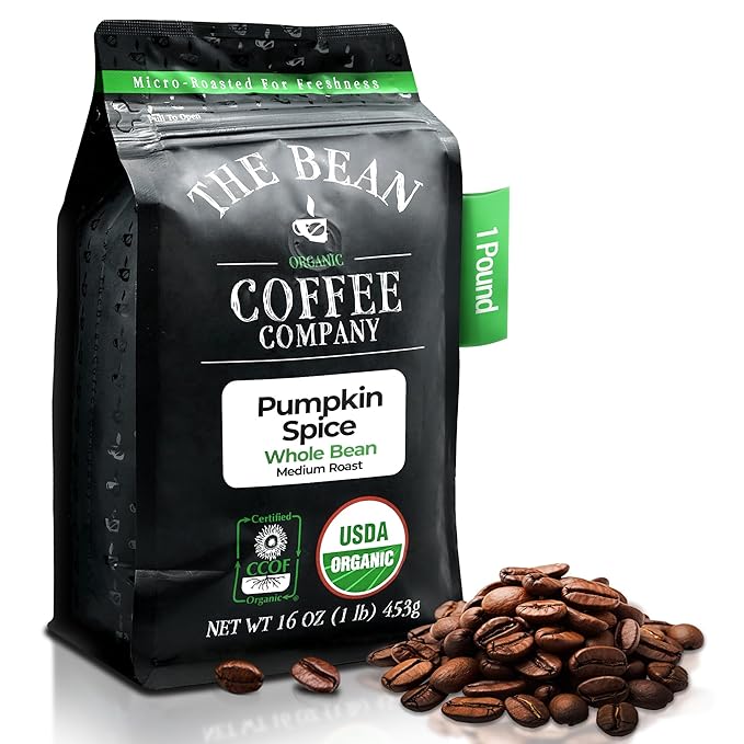 The Bean Organic Coffee Company Pumpkin Spice Medium Roast Whole Bean Coffee 16-Ounce Bag