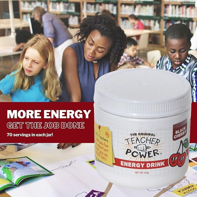 Teacher Power (The Original) Sugar Free Energy Drink 70/servings per Jar 100mg Caffeine with B Vitamins (Black Cherry)