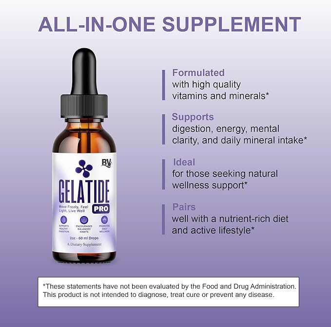 Blue Vibe Gelatide Liquid Drops Gela Tide Advanced Maximum Strength Overall Health &amp Wellness Support Supplement Gelatide Premium Daily Health and Overall Energy Formula (3 Pack - 6oz / 180ml)