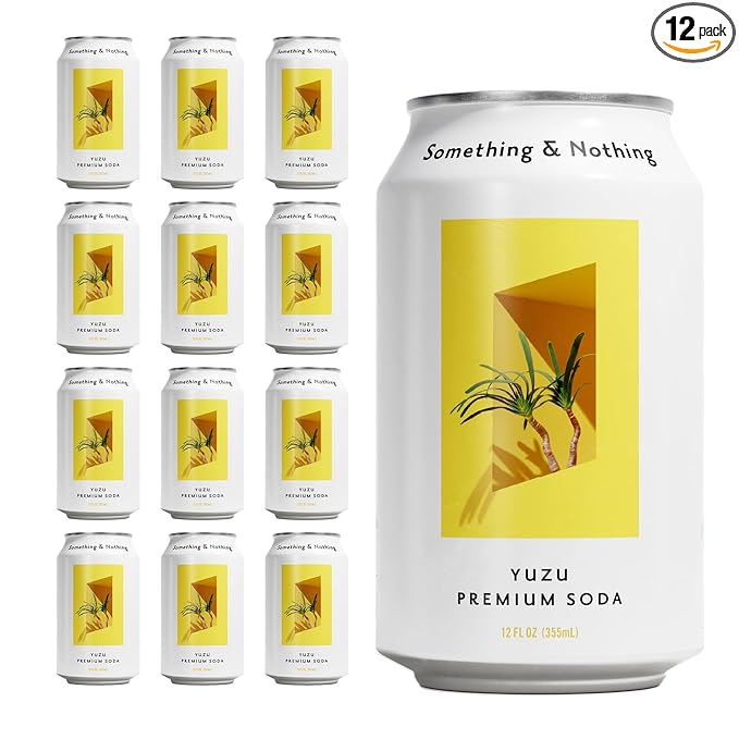 Something &amp Nothing Yuzu Flavoured Sparkling Water | Lightly Carbonated Full Flavoured with Added Grape &amp Lemon Juice | Vegan &amp Low Calorie Soda | 12 Fl Oz Cans (Pack of 12)