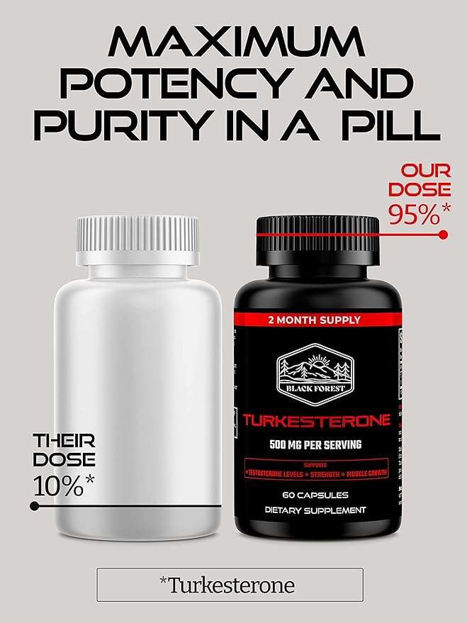 Black Forest Turkesterone Supplement 500mg Capsule (Max Purity 95% Extract) 2 Months Supply (500mg Turkesterone from 526mg of Ajuga Turkestanica) Similar to Ecdysterone for Strength &amp Muscle Growt