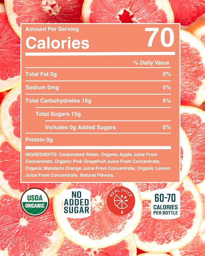 Citrus House Organic Sparkling Juice Pink Grapefruit Modern Italian Soda No Added Sugar No Preservatives 9.3 Fl Oz Glass Bottle (Pack of 12)