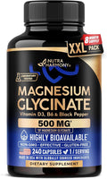 Magnesium Glycinate 500 mg - Chelated Supplement - High Absorption Form of Magnesium - Support for Sleep Muscle &amp Heart Health - Made in USA Lab Tested &amp Non-GMO - 240 Capsules