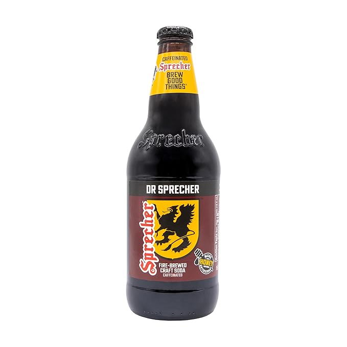 Dr Sprecher Soda in 16 fl oz Glass Bottles (12 Pack) Caffeinated Soft Drink with Natural Spiced Cherry Flavor