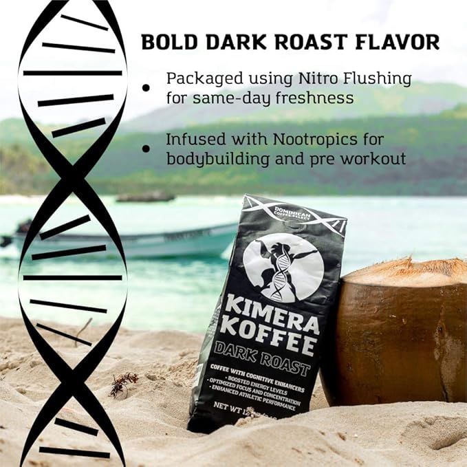 Kimera Koffee Dark Roast - Organic Ground Coffee Infused with Essential Brain Vitamins Ground (12oz)