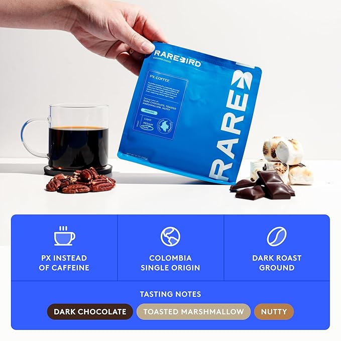 Rarebird Px Coffee – Award Winning Specialty Coffee with Paraxanthine | Caffeine Alternative for Clean Energy Focus Sleep &amp Metabolism Support | Low Acid | 100% Single-Origin Arabica Decaf | Da