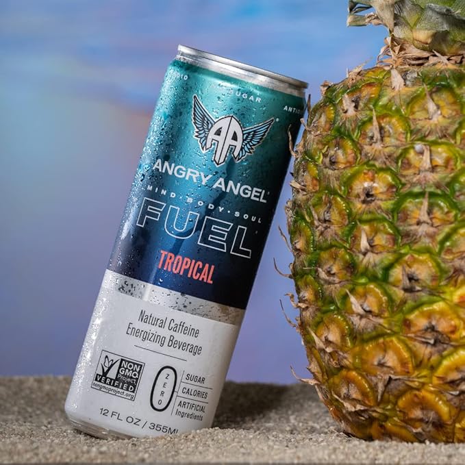 Angry Angel Ice Pop Blast &amp Tropical Natural Energy Drink - (24 count) Mixed Pack - Zero Sugar - CoQ10 - Important B Vitamins - 12 oz Cans