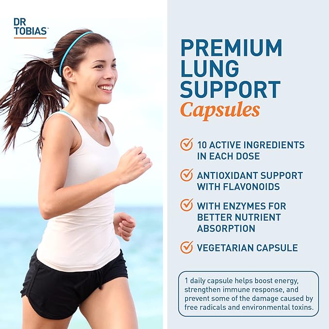 Dr. Tobias Lung Health - Lung Support Supplement with Vitamin C Butterbur Quercetin &amp Bromelain | Lung Cleanse &amp Detox Formula for Bronchial &amp Respiratory System Non-GMO (60 Capsules 60