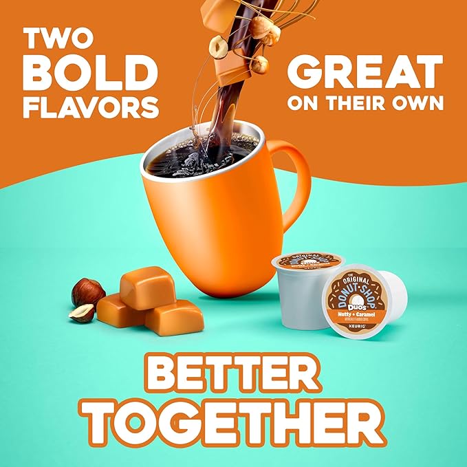 The Original Donut Shop Duos Nutty + Caramel Coffee Keurig Single Serve K-Cup Pods Light Roast Coffee 60 Count (6 Packs of 10)