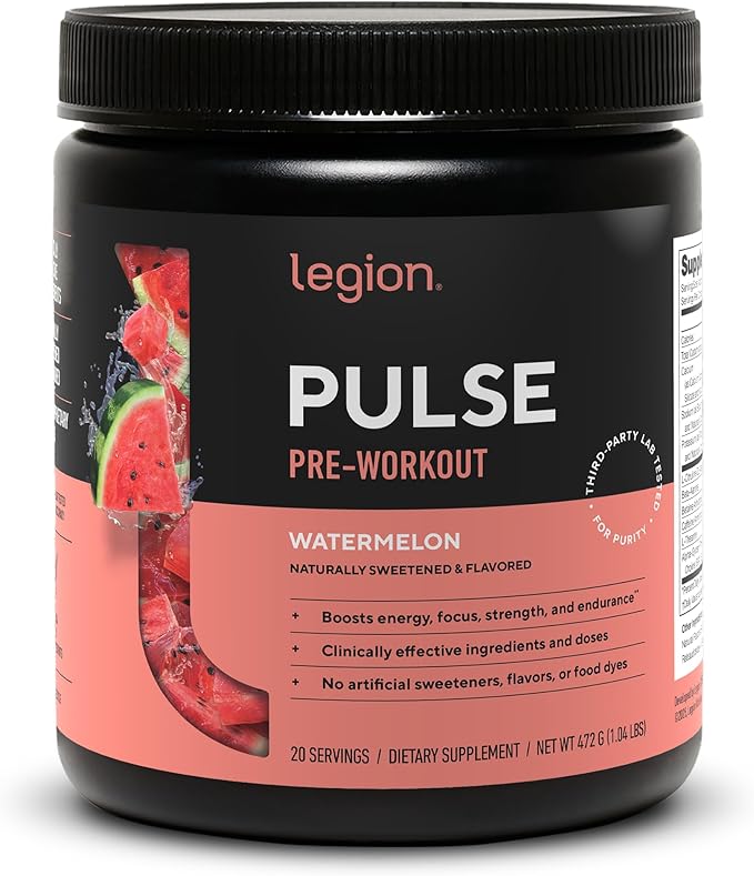 LEGION Pulse Pre Workout - All Natural Nitric Oxide Preworkout Drink to Boost Energy Creatine Free Naturally Sweetened Beta Alanine Citrulline Alpha GPC (Watermelon)