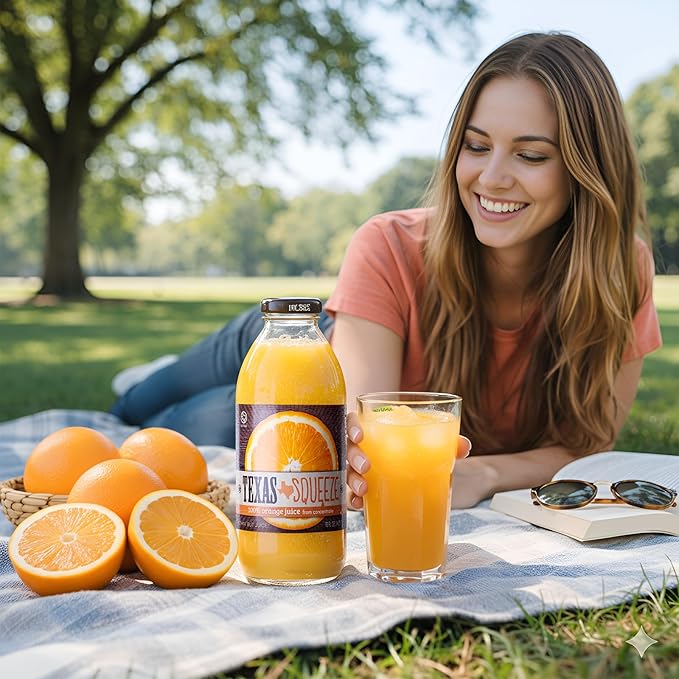 Texas Squeeze Orange Juice NON GMO Verified Texas Grown and Bottled Orange Juice from Concentrate No Sugar Added No Preservatives 16 fl oz Pack of 12