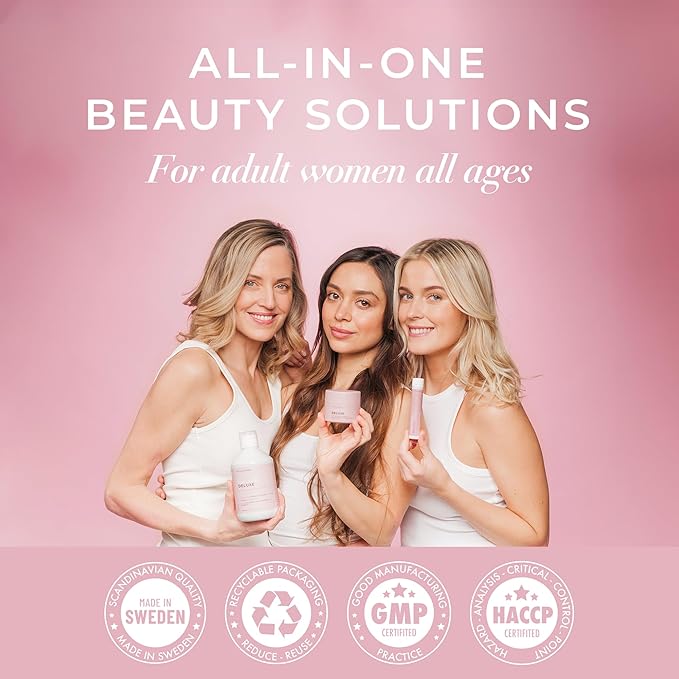 Swedish Collagen Deluxe | 12500 mg Hydrolyzed Marine Collagen Liquid Supplement - 3 x 500 ml (1500 ml in Total) 60 Day Supply | Hyaluronic Acid Biotin &amp Vitamin C for Hair Skin Nails &amp J