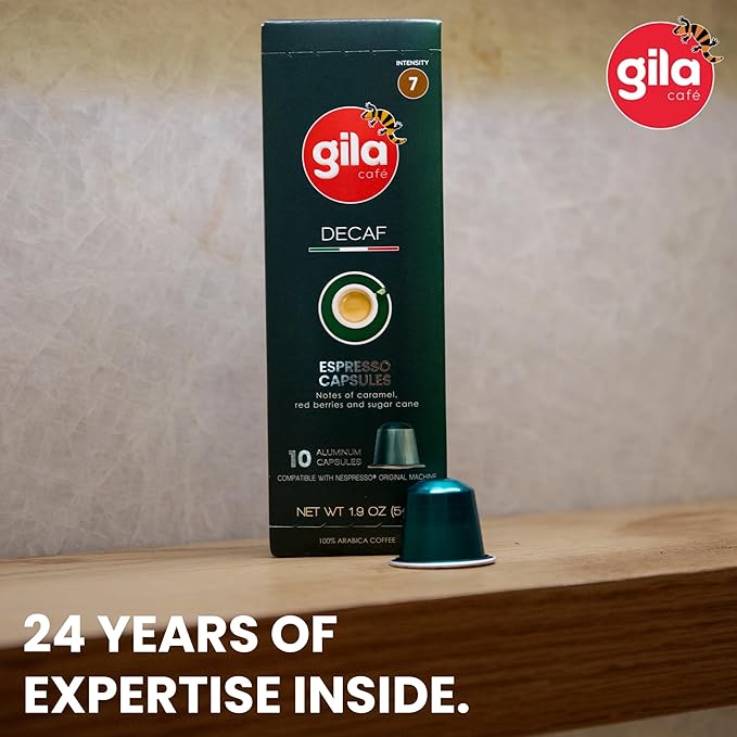 GILA Café Decaf Aluminum Coffee Capsules – Dark Roast Espresso Pods Compatible with Nespresso Original Machines – 100% Arabica Naturally Water-Processed 60 Count