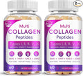 Multi Collagen Peptides Softgel - Type I II III V X - Hydrolyzed Collagen Peptides with Biotin Vitamin C Hyaluronic Acid Supports Skin Hair Nail Grass-Fed Non-GMO 60 Softgel 2 Pack