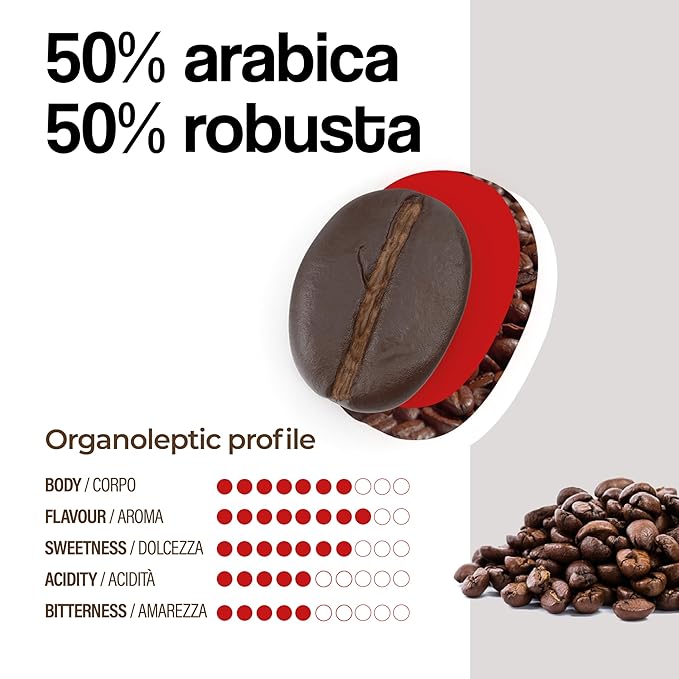 Dongiò Caffè Espresso Roma - 50 Easy Serving Espresso Pods (ESE 44mm) – Med-Dark Roast Coffee (Intensity 7/10) - Roasted and Blended in Italy