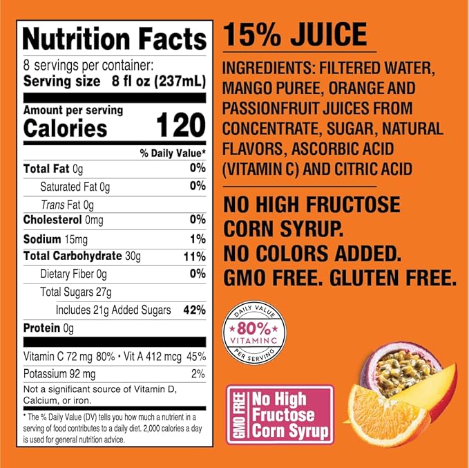 Langers Mango Orange Passionfruit Juice Cocktail 64 Fl Oz (Pack of 8)