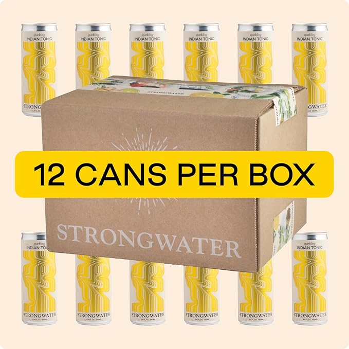 Strongwater Sparkling Indian Tonic Water - 12 Pack Cans (8.4 Fl Oz Each) - Premium Mixer with Quinine Rocky Mountain Water &amp Botanicals - No Added Preservatives Zero Sugar