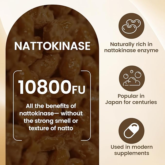 Ultimate Nattokinase Supplement with 10800 FU of Nattokinase Natural Support for Circulation &amp Cardiovascular Health Odorless Fermented Soy Enzyme Easy Daily Routine 120 Count