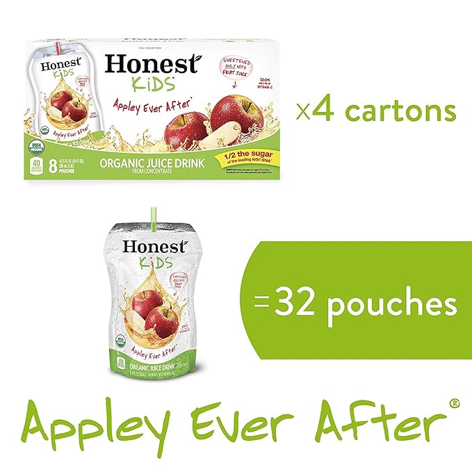 Honest Kids Appley Ever After Apple Organic Fruit Juice Drink 6.75 Fl Oz (32 Pack)
