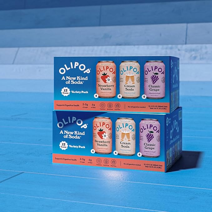 OLIPOP Prebiotic Soda Pop 3 Flavor Variety Pack Prebiotics Fiber and Botanicals Gluten GMO 12oz (12-Cans)
